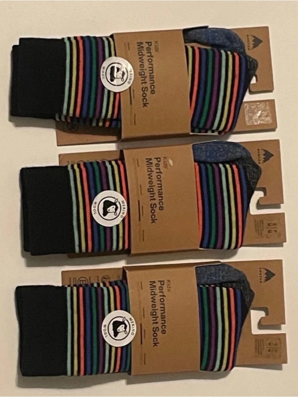 Burton Kids Performance Midweight Merino Wool Socks Youth Size SM (13-1) 3 Pairs